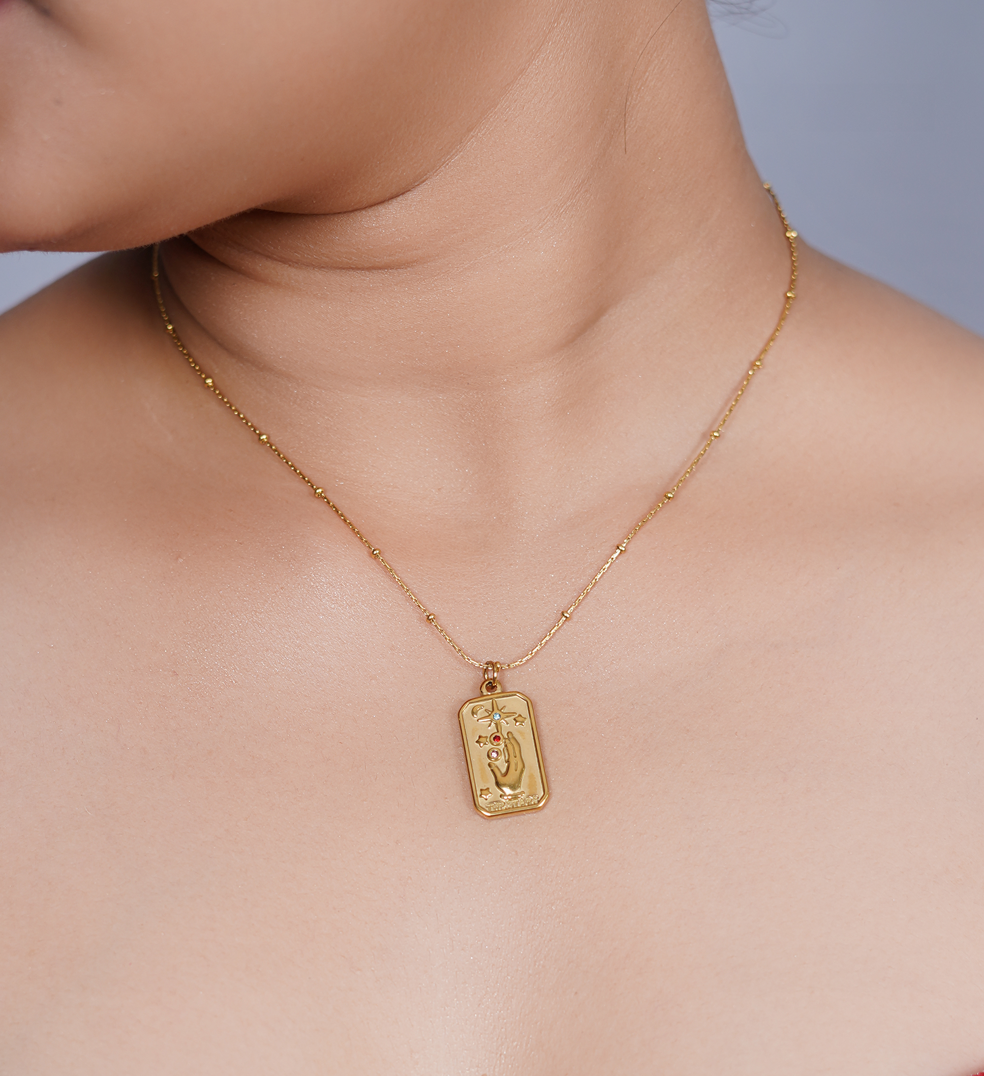 Rectangular star tarot necklace